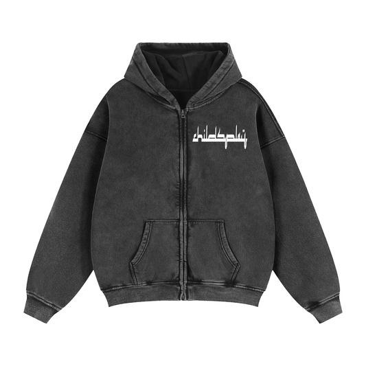 "Gambler" Zip-Through Boxy Fleece Hoodie