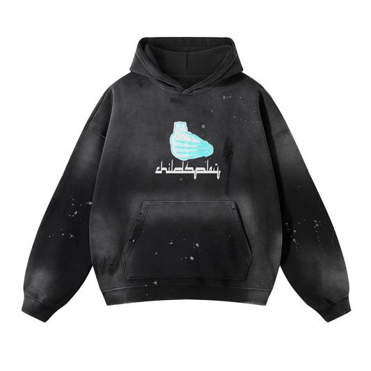 "Childsplay" Vintage Wash Frayed Fleece Hoodie