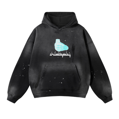 "Childsplay" Vintage Wash Frayed Fleece Hoodie